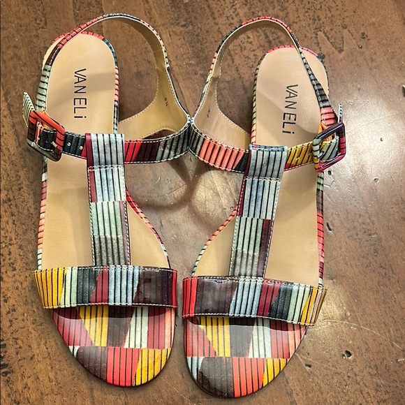 Vaneli Red Blue Yellow Orange Teal Color block Sandals Vibrant Summer Style - Picture 1 of 6
